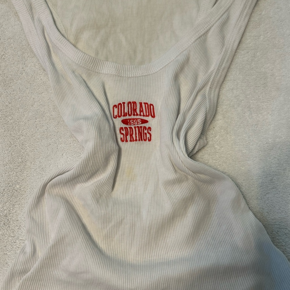 Urban Outfitters White Sleeveless Tank Top with Red Logo
